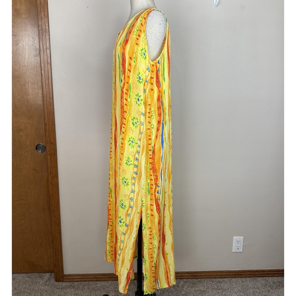 Vtg Big Hed Designs Dress Womens XL Yellow Floral Maxi Sundress Beach Funky Lady - Picture 5 of 12